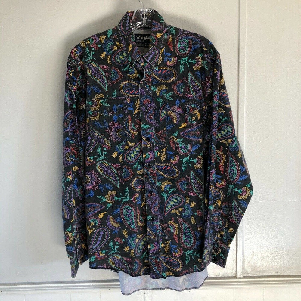 VTG Wrangler Shirt Colorful Paisley Cowboy Cut